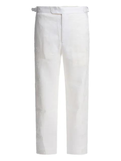 crochet-insert linen trousers by BODE