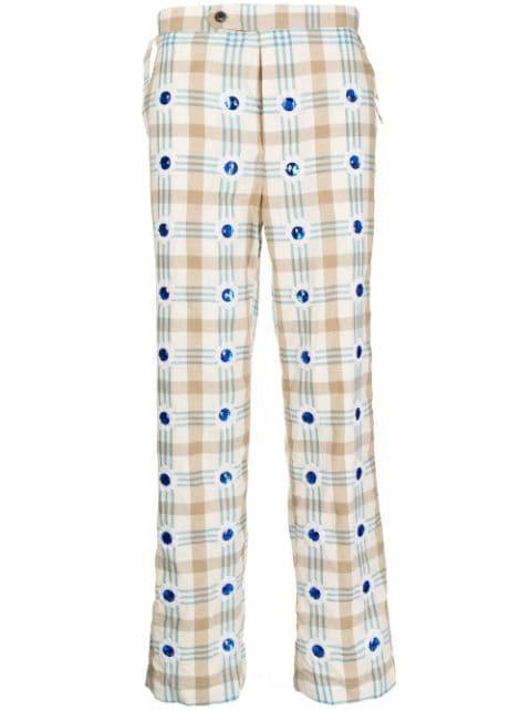 embellished checked straight-leg trousers by BODE