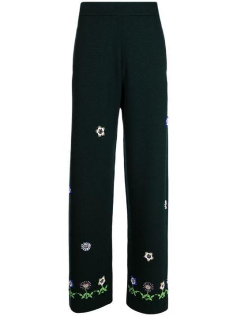 floral-embroidered wool trousers by BODE