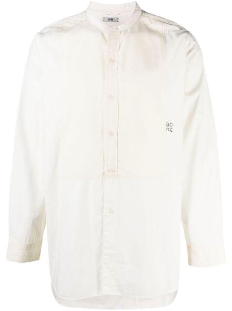 logo-embroidered collarless shirt by BODE
