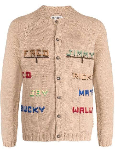 patterned-intarsia crew-neck cardigan by BODE