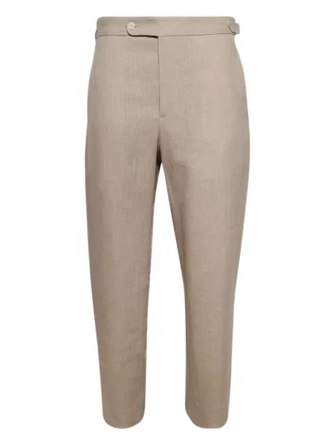 side-strap linen trousers by BODE