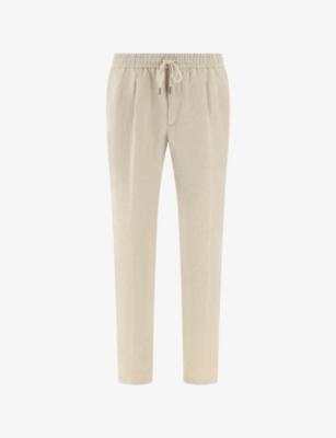 Drawstring-Waistband Tapered-Leg Linen Trousers by BOGGI MILANO
