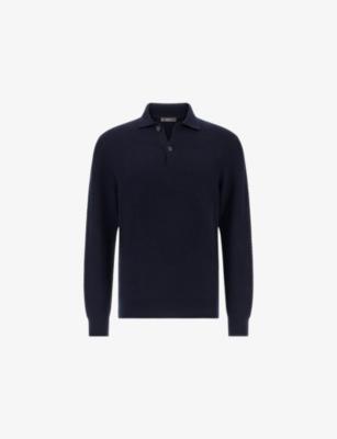 Long-Sleeved Knitted Merino-Wool Polo Shirt by BOGGI MILANO Long-Sleeved Knitted Merino-Wool Polo Shirt by BOGGI MILANO