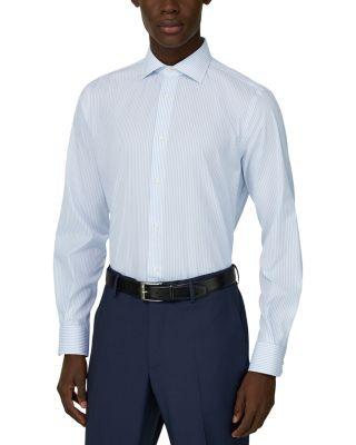 Regular Fit Striped Cotton Dress Shirt by BOGGI MILANO