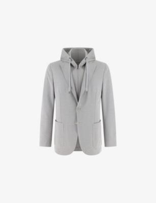 Removable-Hood Lapel-Collar Stretch-Jersey Blazer by BOGGI MILANO