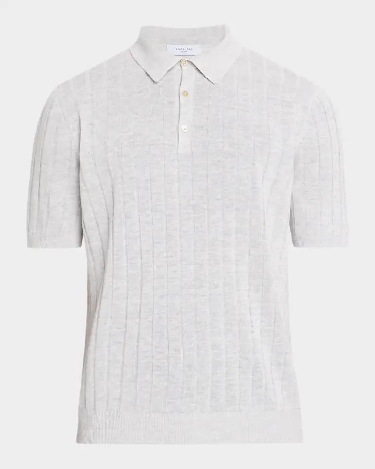 Men's Linen and Cotton Flat Rib Short-Sleeve Polo Sweater by BOGLIOLI