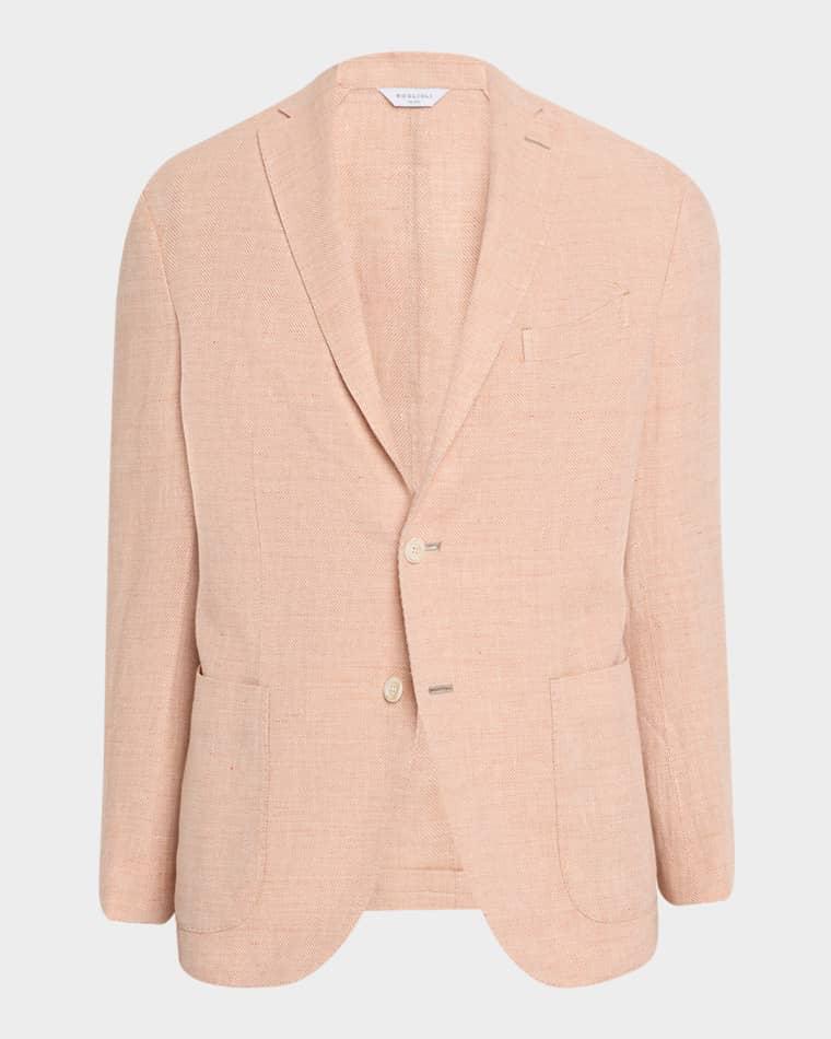 Men's Linen and Wool Herringbone Single-Breasted Blazer by BOGLIOLI