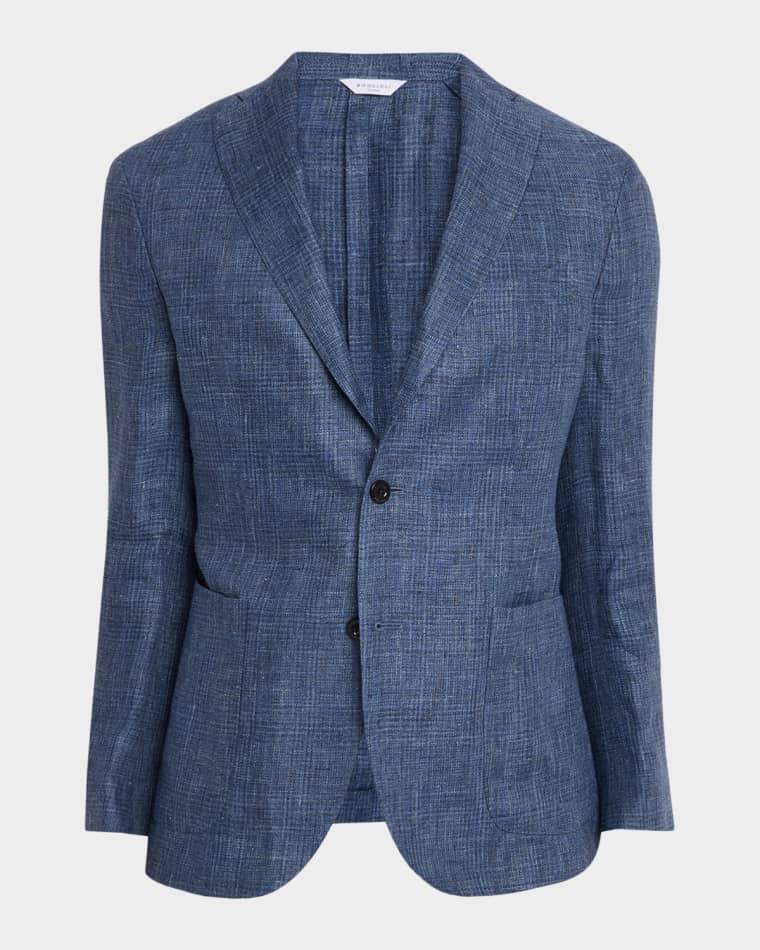 Men's Plaid Linen Denim Single-Breasted Blazer by BOGLIOLI
