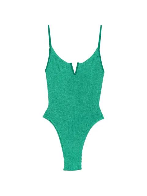 crinkle-texture V-neck swimsuit by BOND-EYE