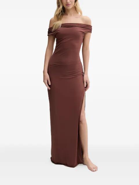 off-shoulder side-split maxi dress by BOND-EYE