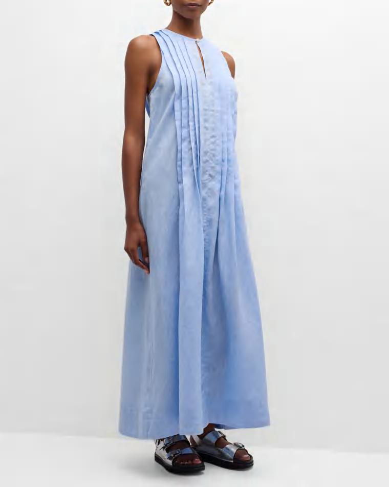 Nikko Pleated Linen Sleeveless Maxi Dress by BONDI BORN