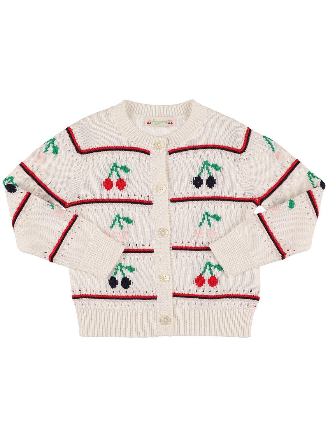 Cherry Embroidered Cotton Knit Cardigan by BONPOINT