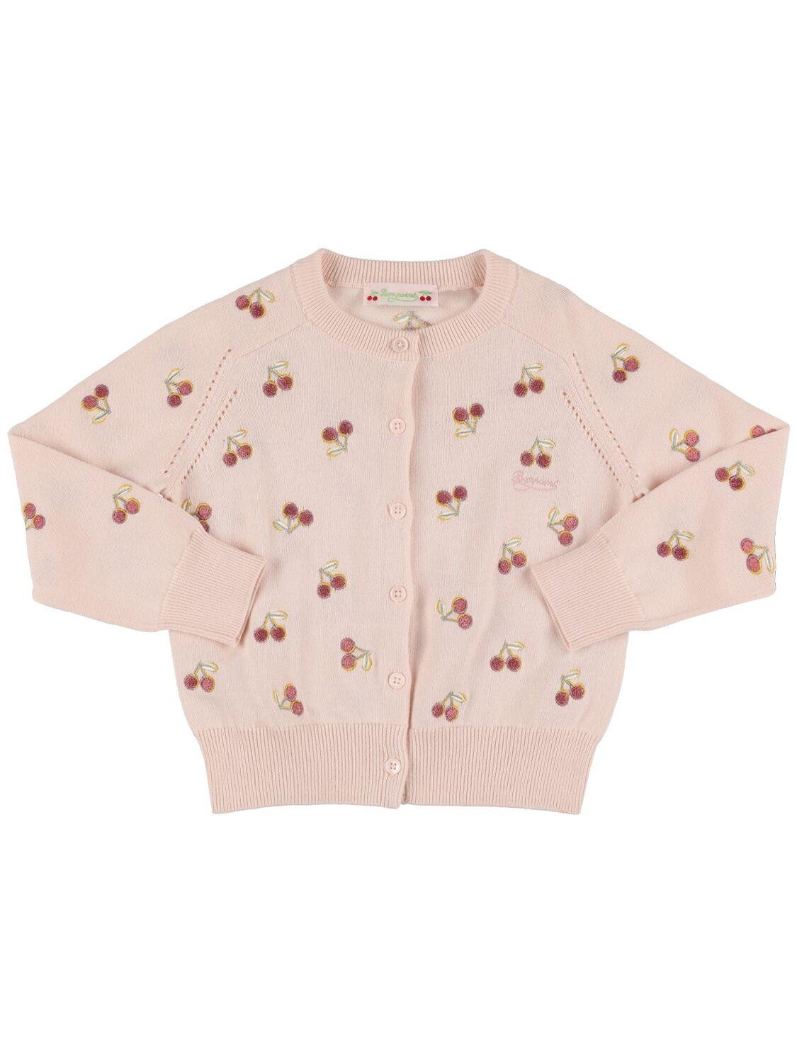 Cherry Embroidered Cotton Knit Cardigan by BONPOINT
