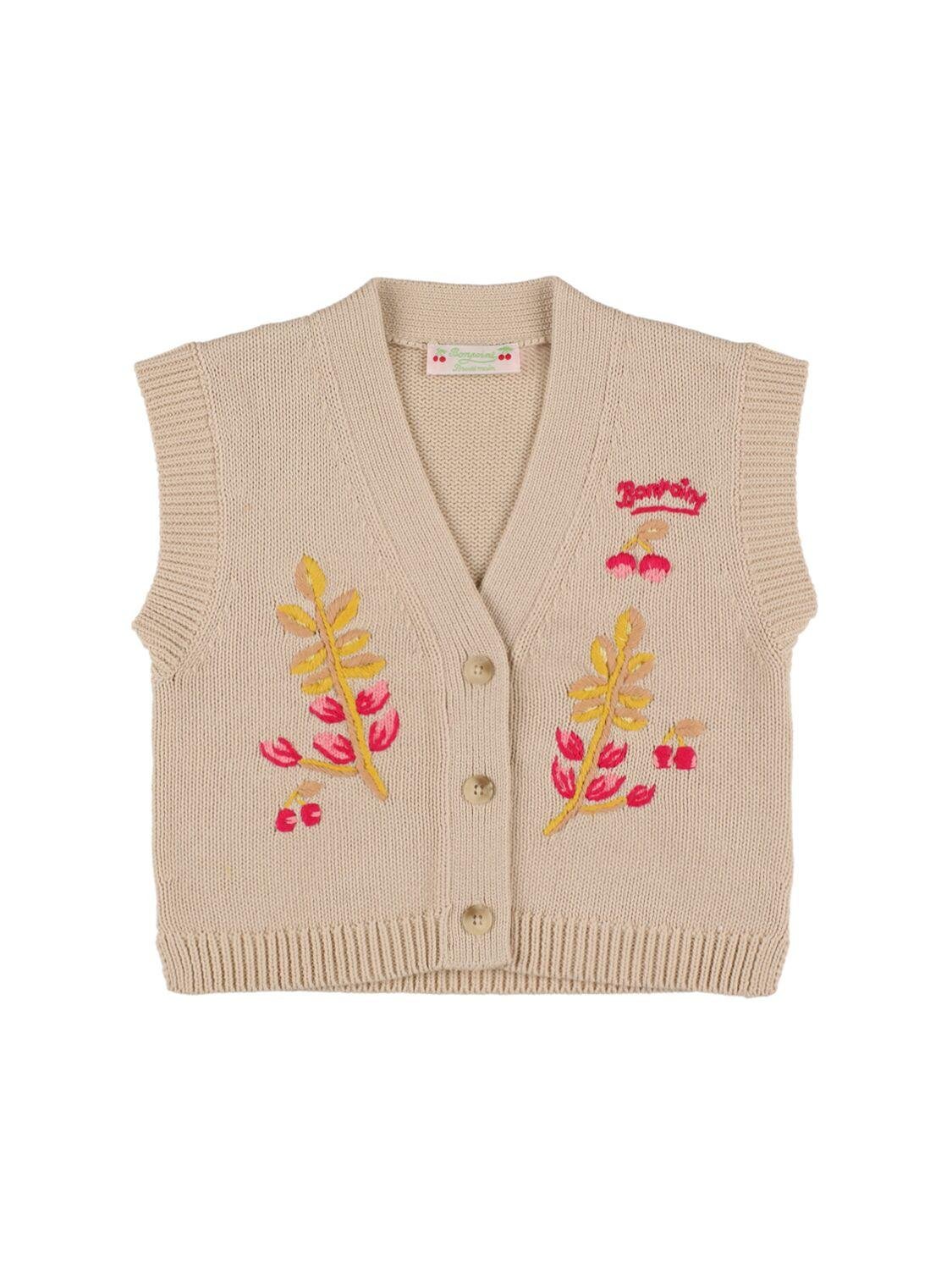 Embroidered Cotton Knit Cardigan by BONPOINT