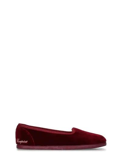 Logo embroidered velvet loafers by BONPOINT