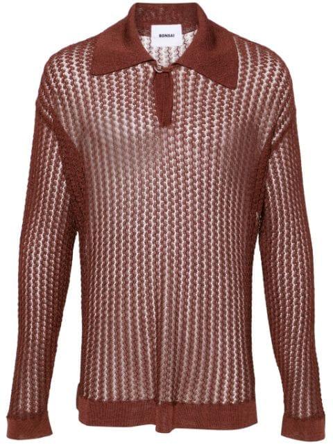 long-sleeve open-knit polo shirt by BONSAI
