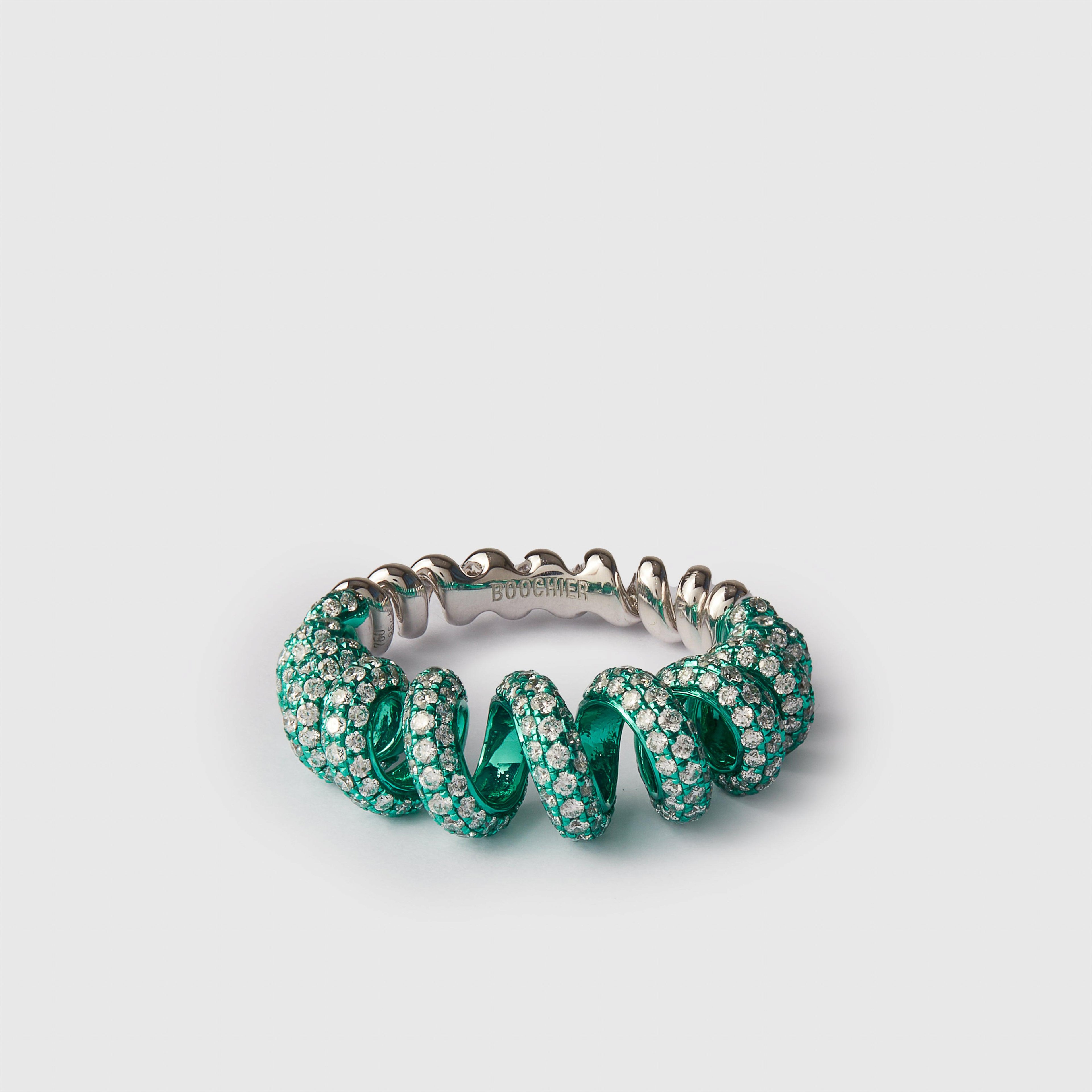 Boochier - L Green Diamond Slinkee Ring by BOOCHIER