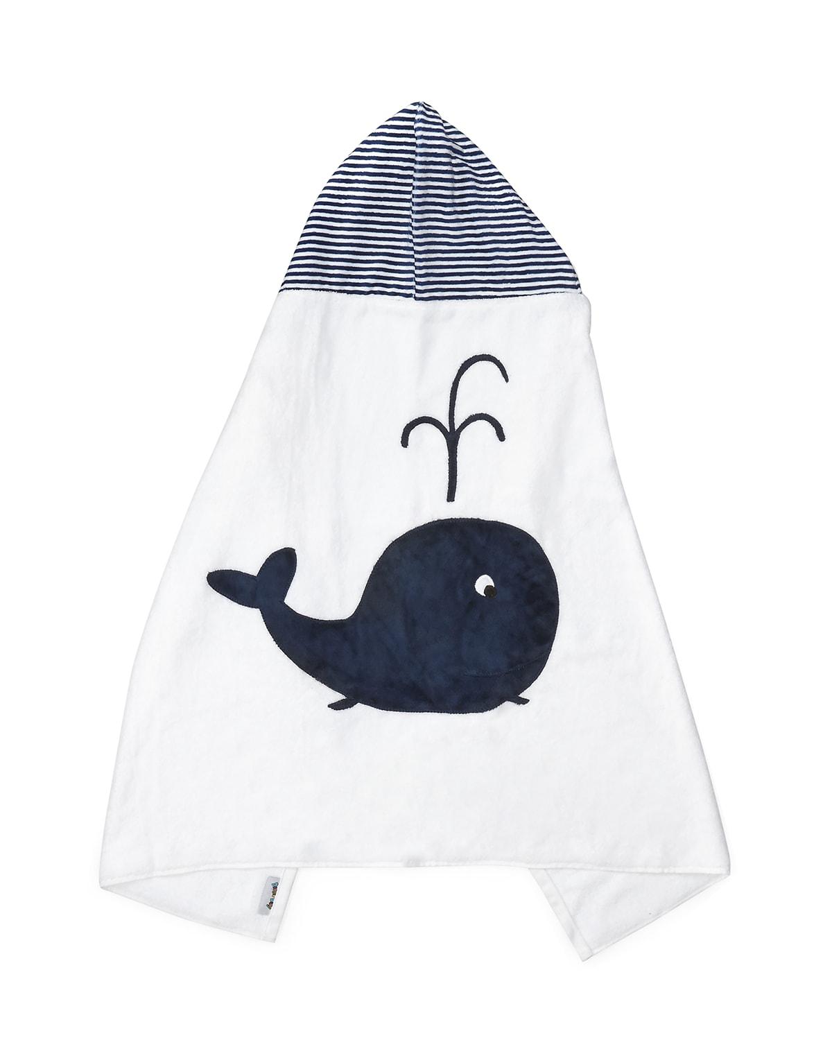 Hooded Whale Towel, White/Blue by BOOGIE BABY