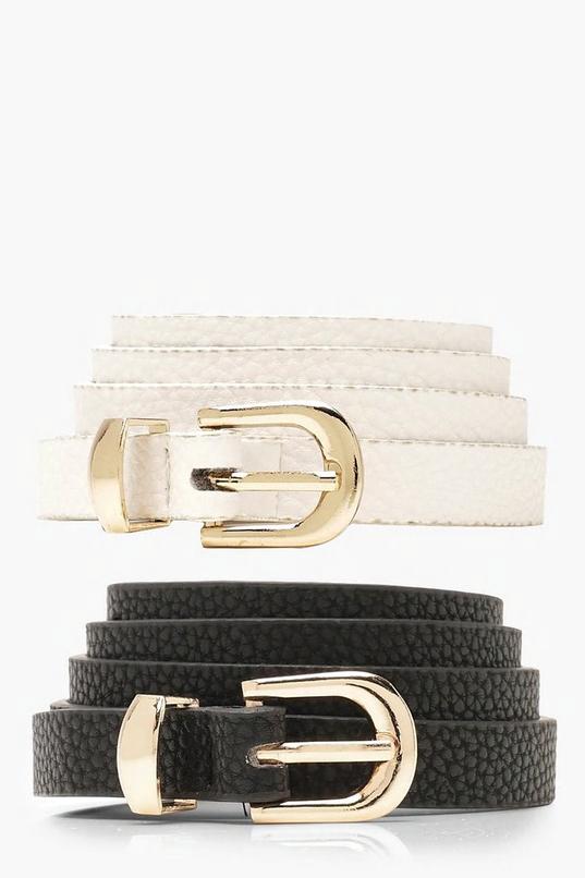 2 Pack Basic Skinny Belt by BOOHOO