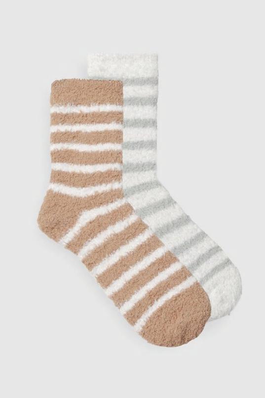2 Pack Stripe Fluffy Slouchy Socks by BOOHOO
