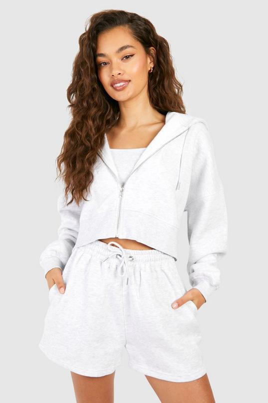 3 Piece Deep Hem Crop Zip Through Short Tracksuit by BOOHOO