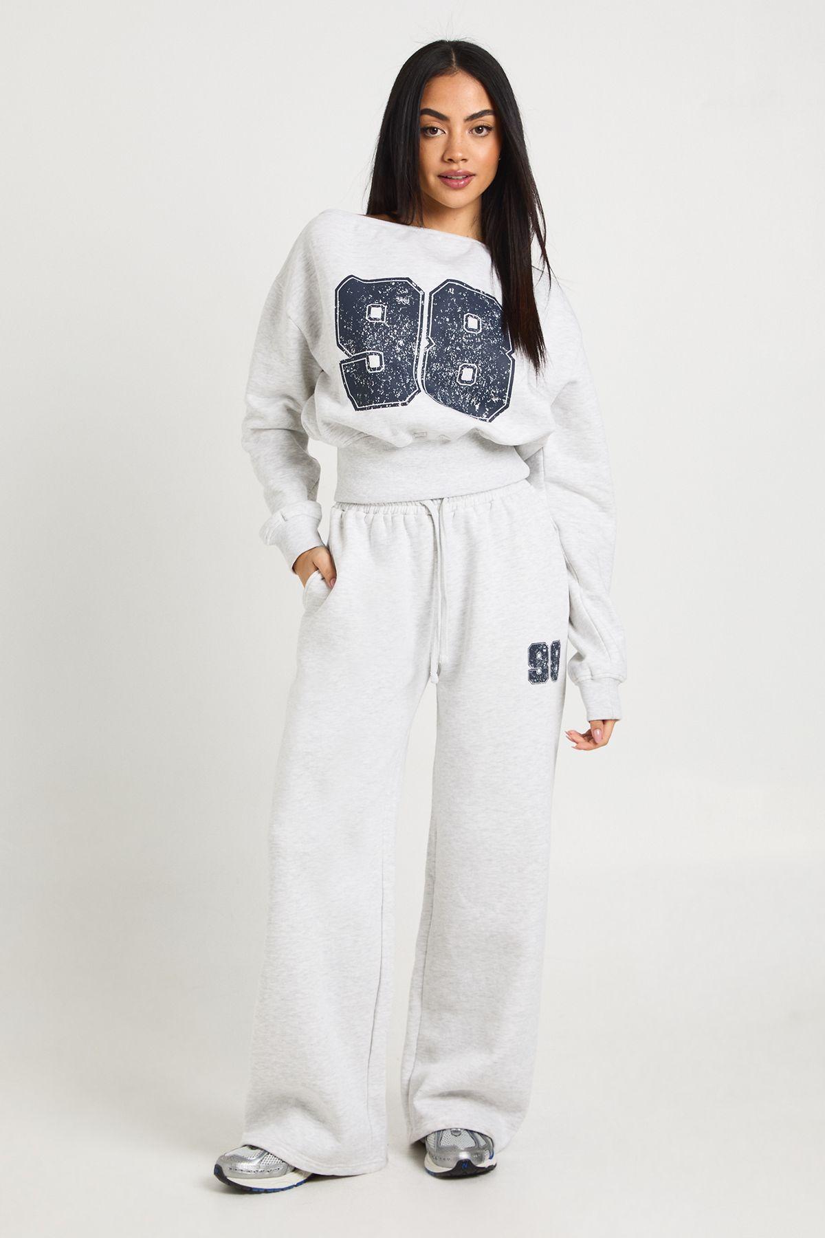 98 Print Off Shoulder Straight Leg Tracksuit by BOOHOO