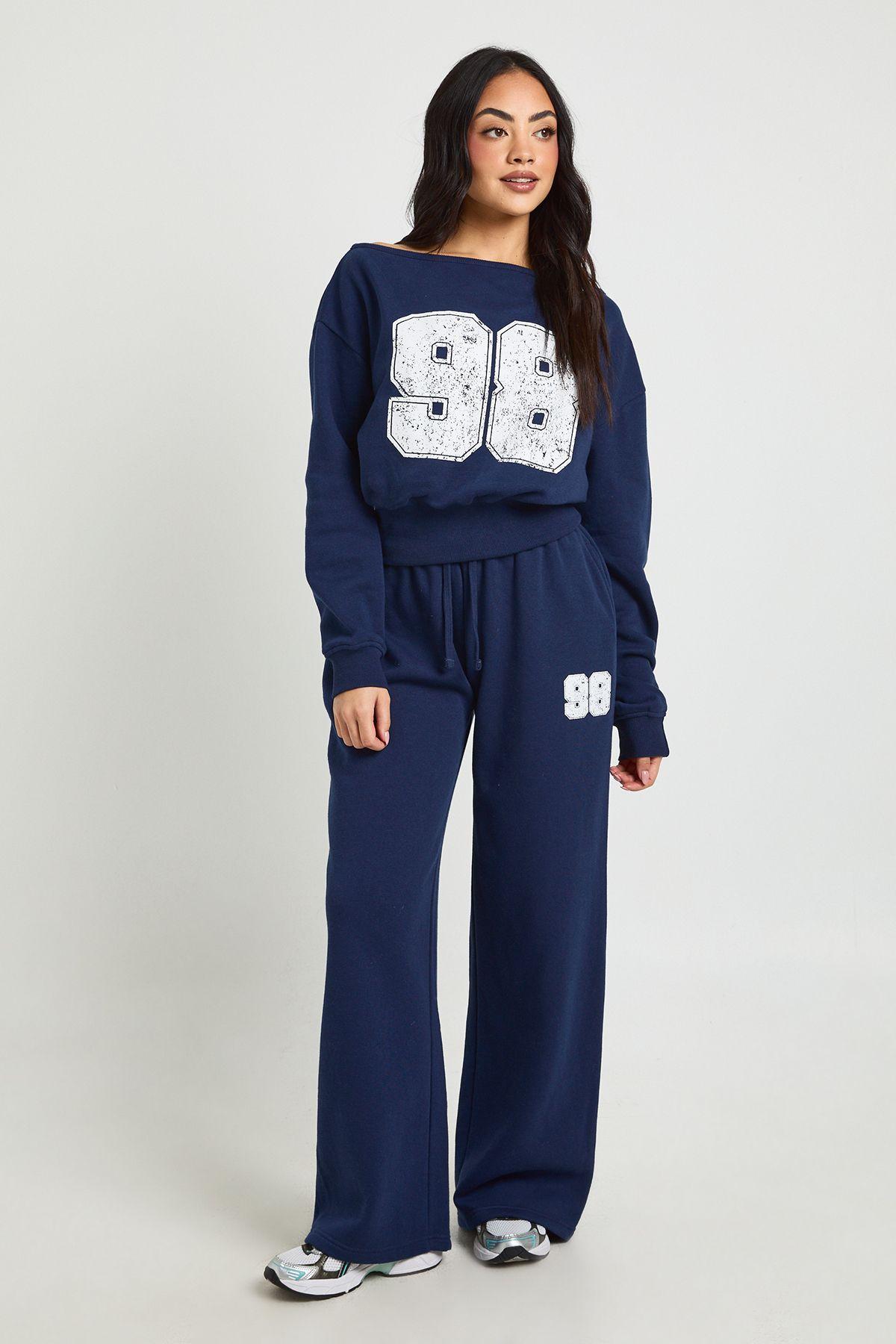 98 Print Off Shoulder Striaght Leg Tracksuit by BOOHOO