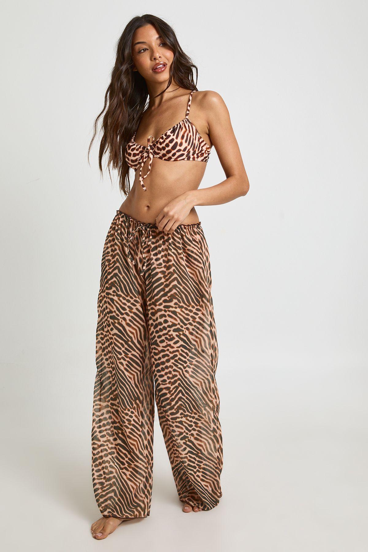 Abstract Print Chiffon Wide Leg Beach Trouser by BOOHOO