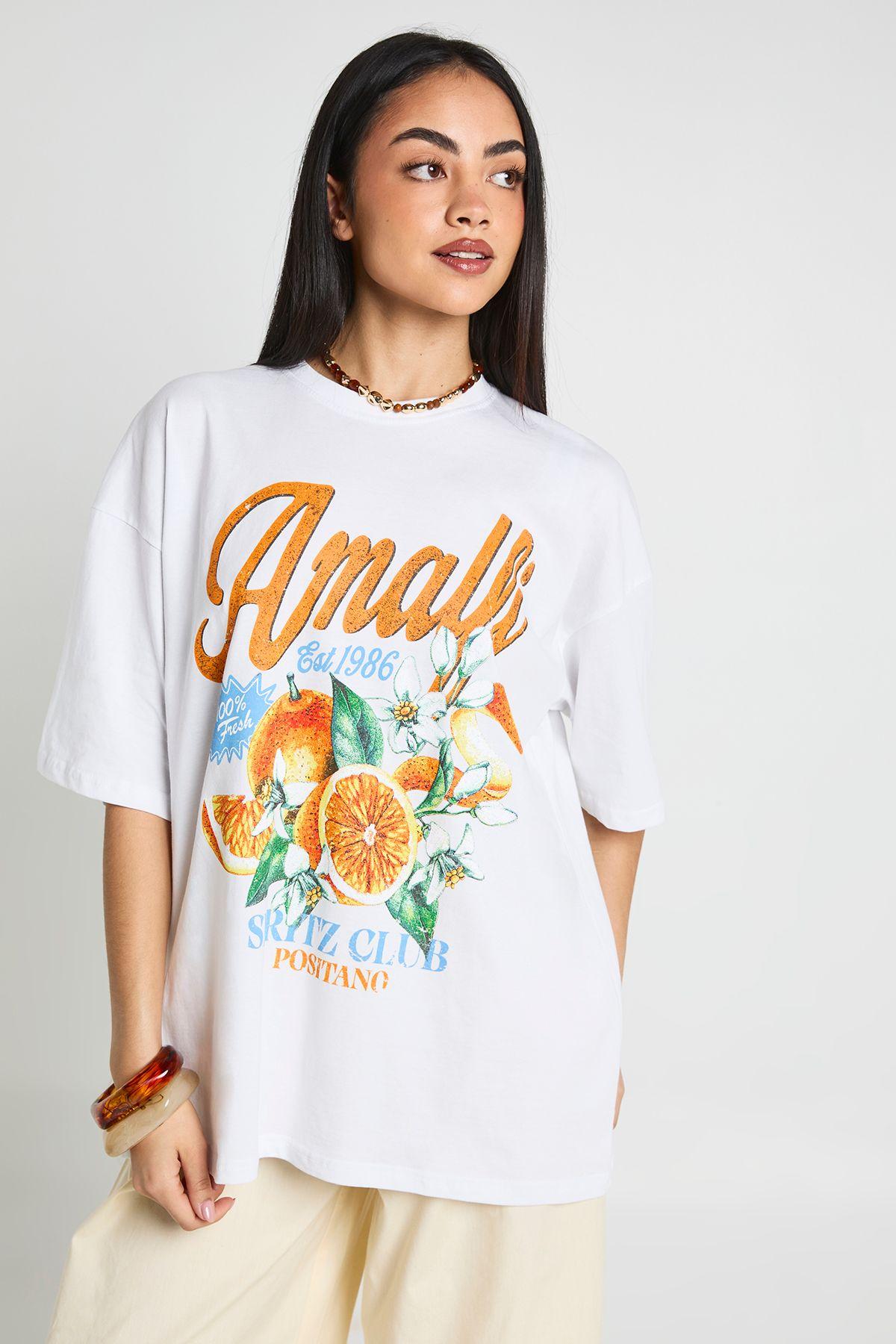 Amalfi Oranges Printed T-Shirt by BOOHOO