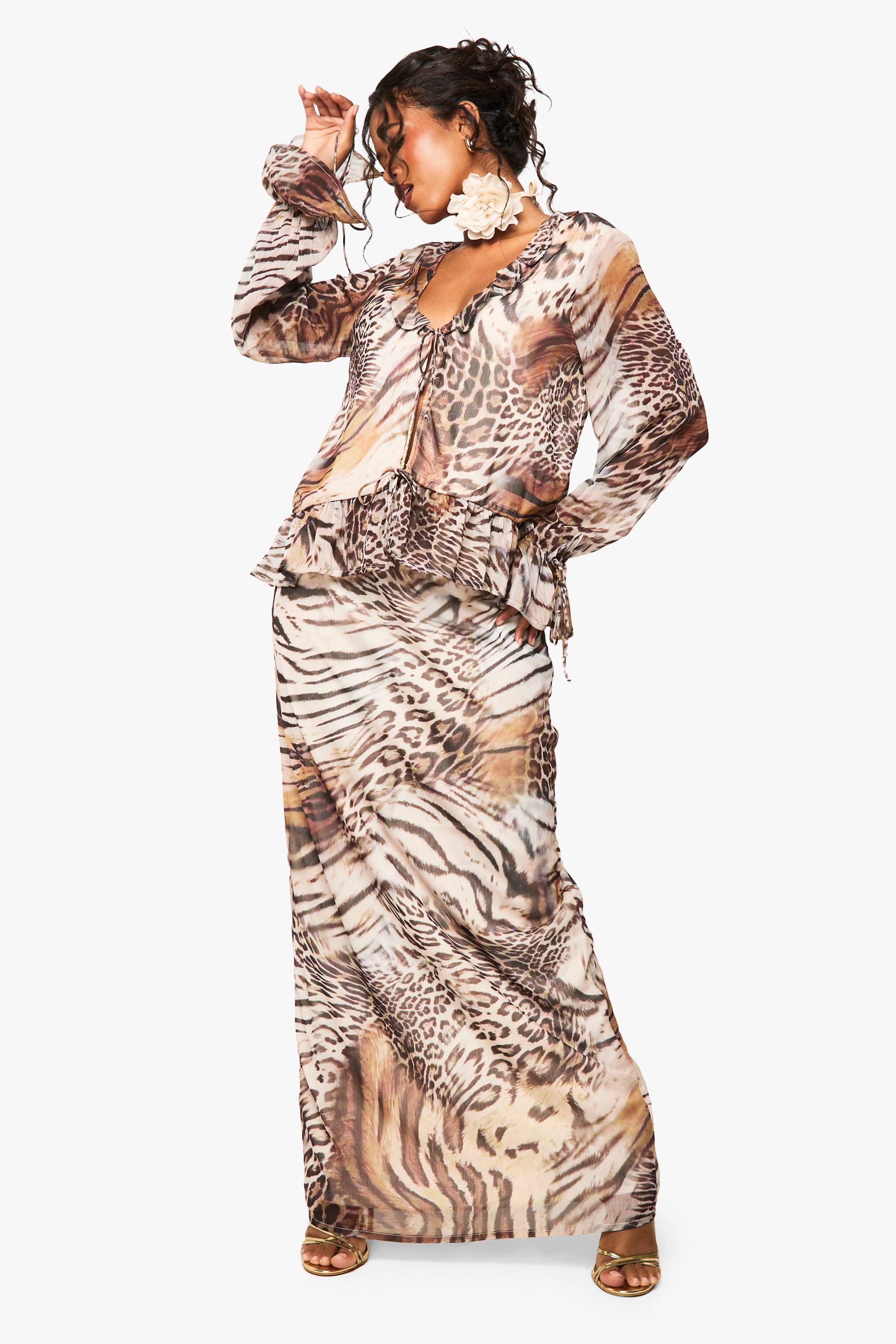 Animal Chiffon Maxi Skirt by BOOHOO