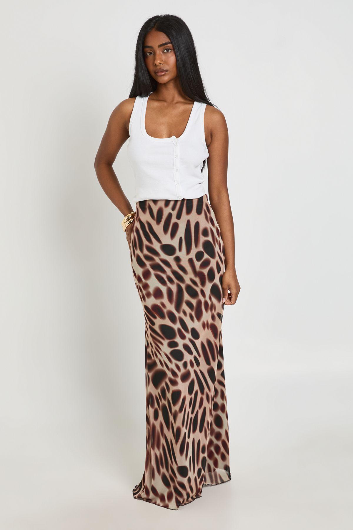 Animal Print Mesh Maxi Skirt by BOOHOO