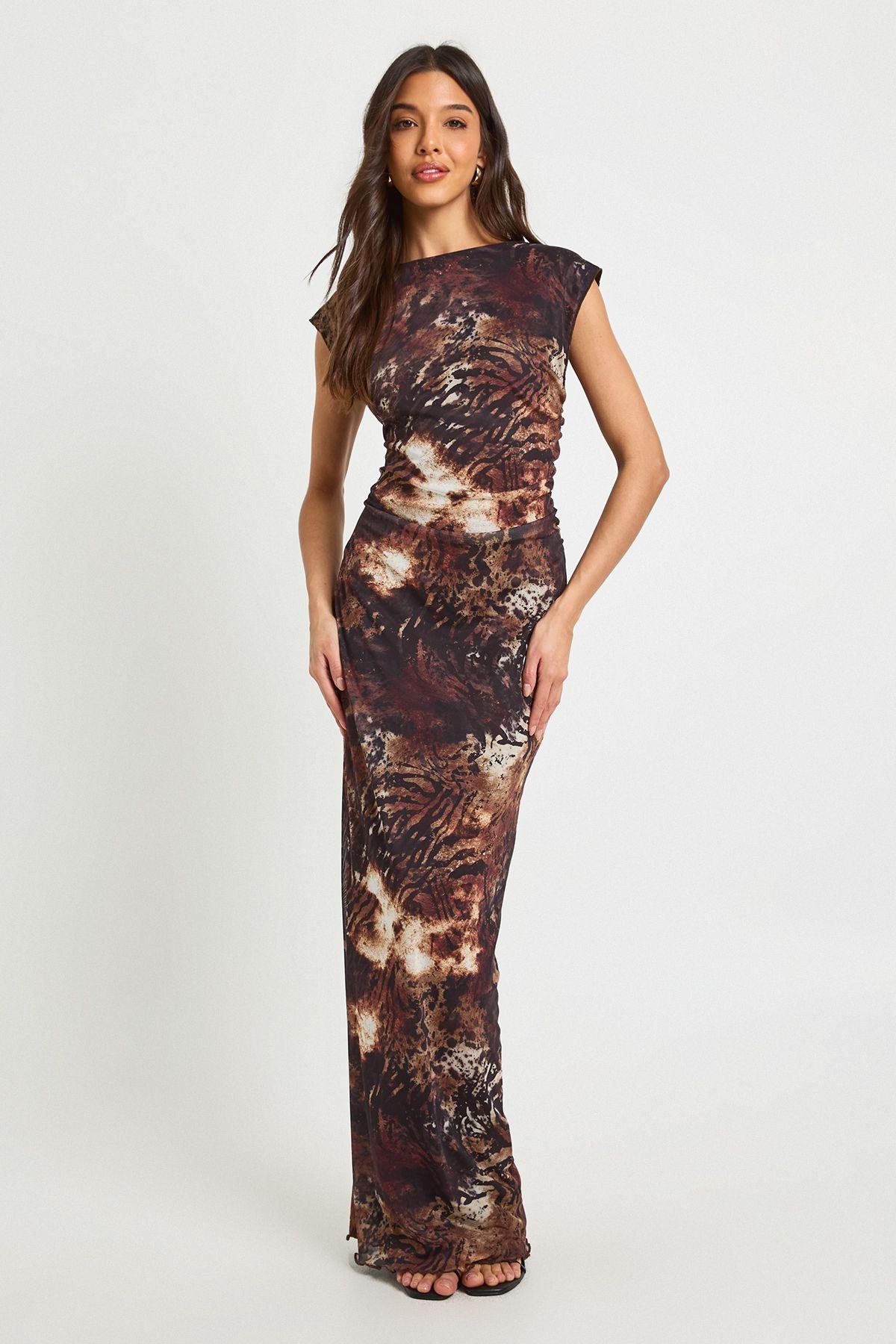 Animal Printed Mesh Maxi Dress by BOOHOO