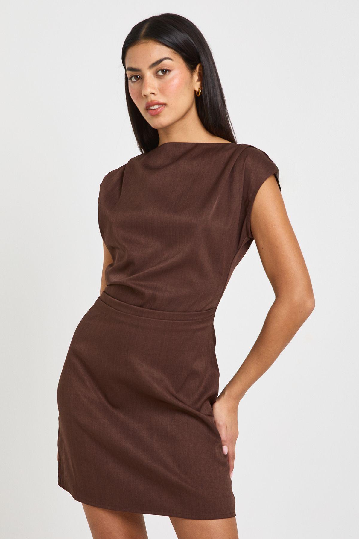 Asym Neck Ruched Side Mini Shift Dress by BOOHOO