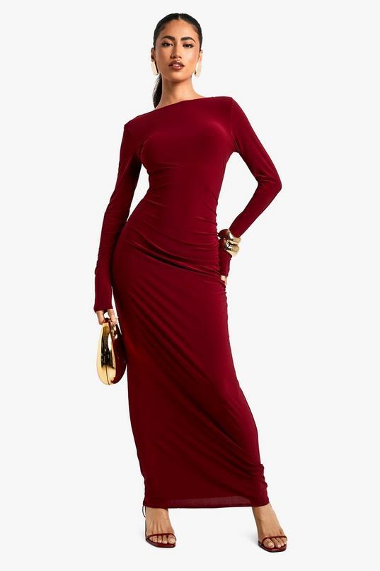 Asymmetric Cut Out Backless Maxi Slinky Dress by BOOHOO