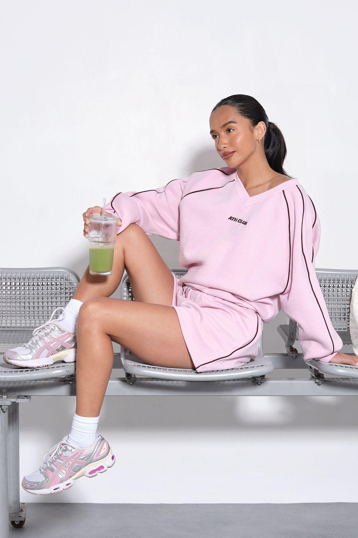 Ath Club Embroidered V Neck Piping Short Tracksuit by BOOHOO