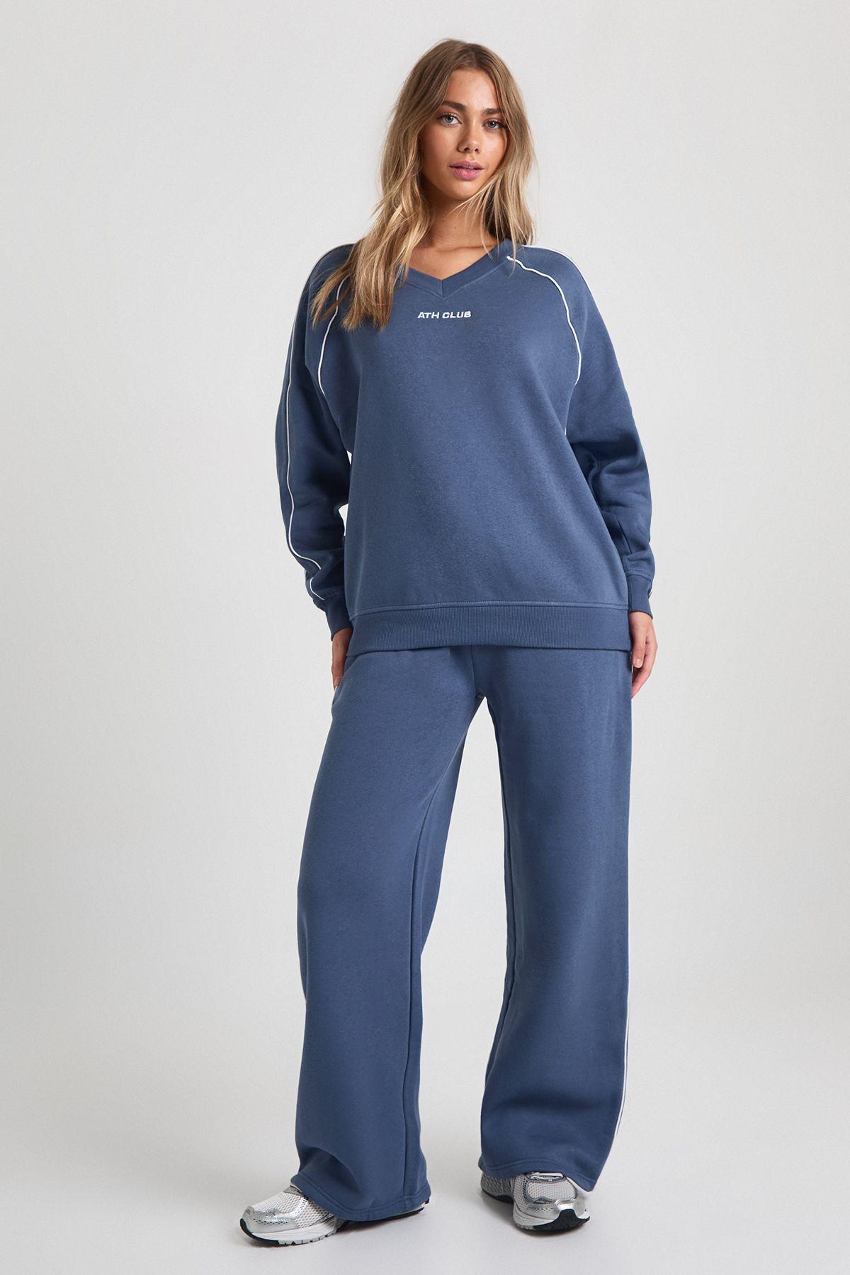 Ath Club Embroidered V Neck Piping Sweatshirt Tracksuit by BOOHOO