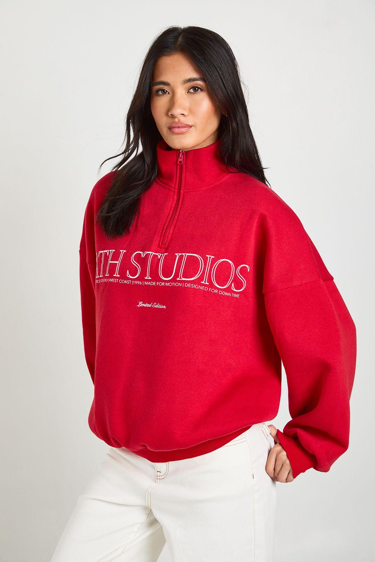 Ath Studios Printed Half Zip Sweatshirt by BOOHOO