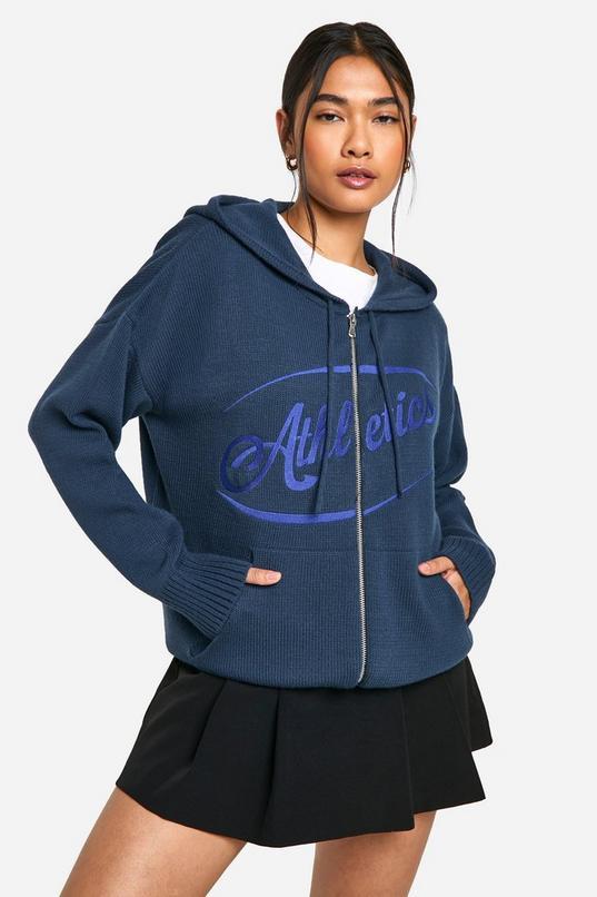 Athletics Embroidered Zip Through Oversized Knitted Hoody by BOOHOO