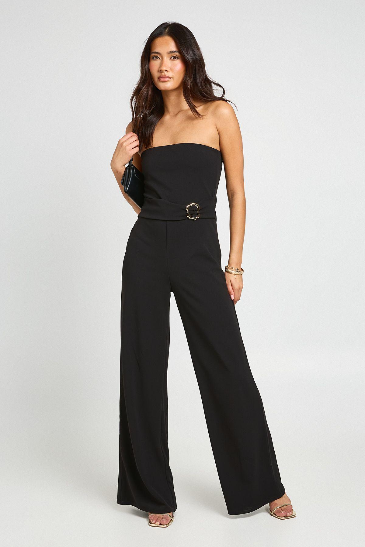 Bandeau Belt Detail Straight Leg Jumpsuit by BOOHOO