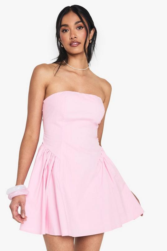 Bandeau Poplin Mini Skater Dress by BOOHOO
