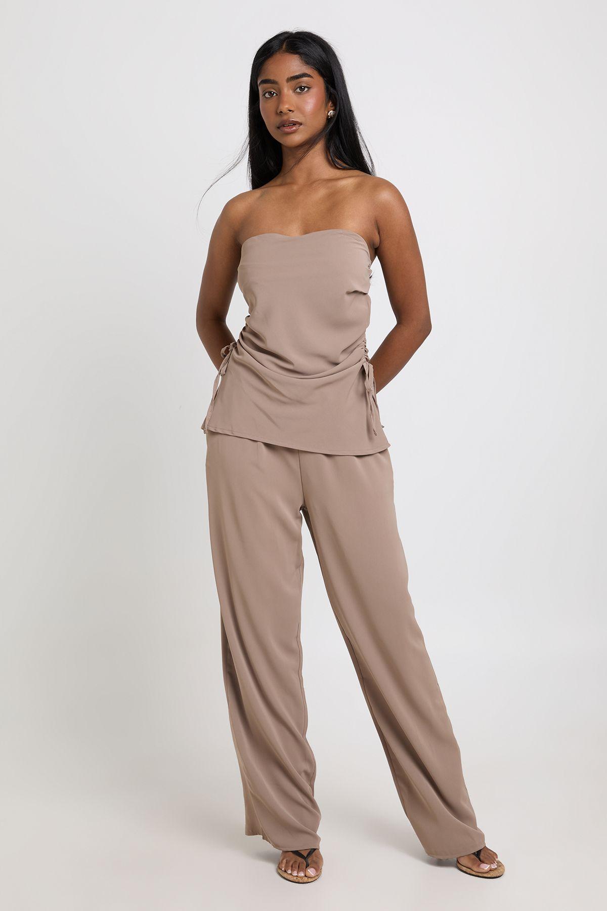 Bandeau Ruched Top and Trouser Co-Ord by BOOHOO