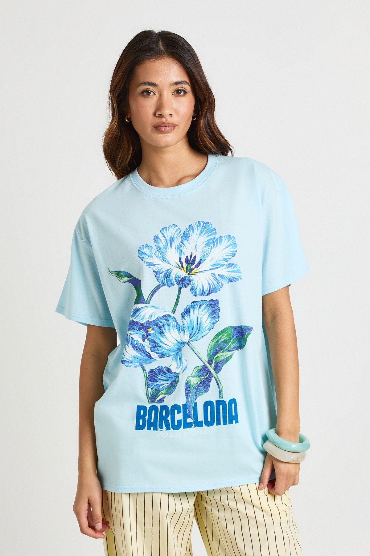 Barcelona Floral Printed T-Shirt by BOOHOO