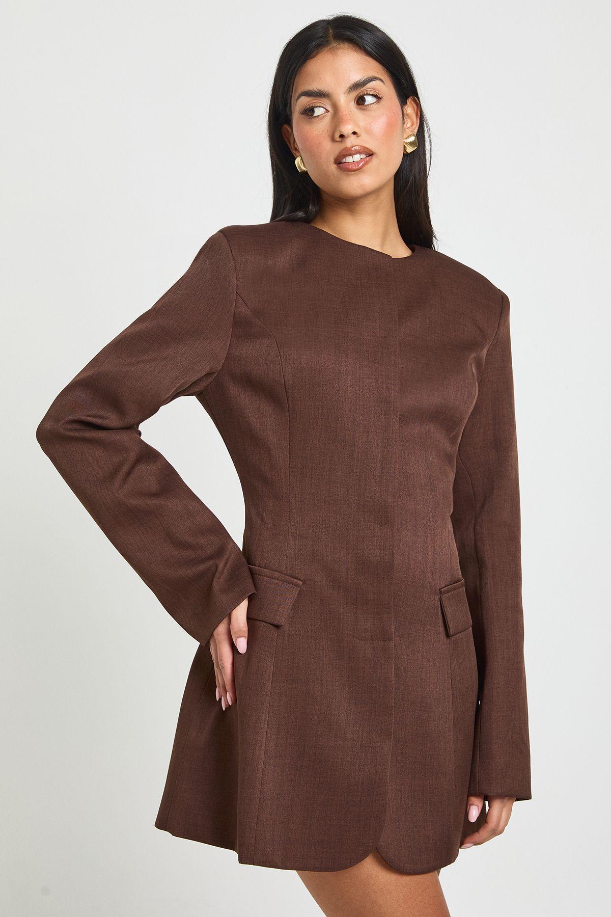 Barrell Sleeve Concealed Button Blazer Dress by BOOHOO