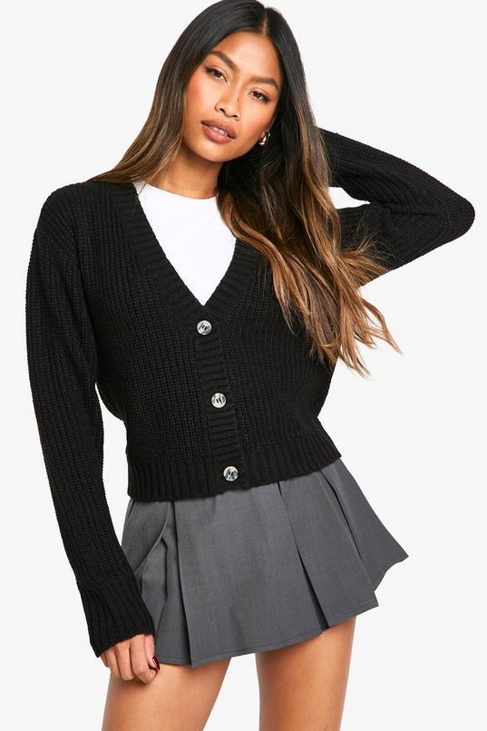 Basic Button Through Crop Cardigan by BOOHOO