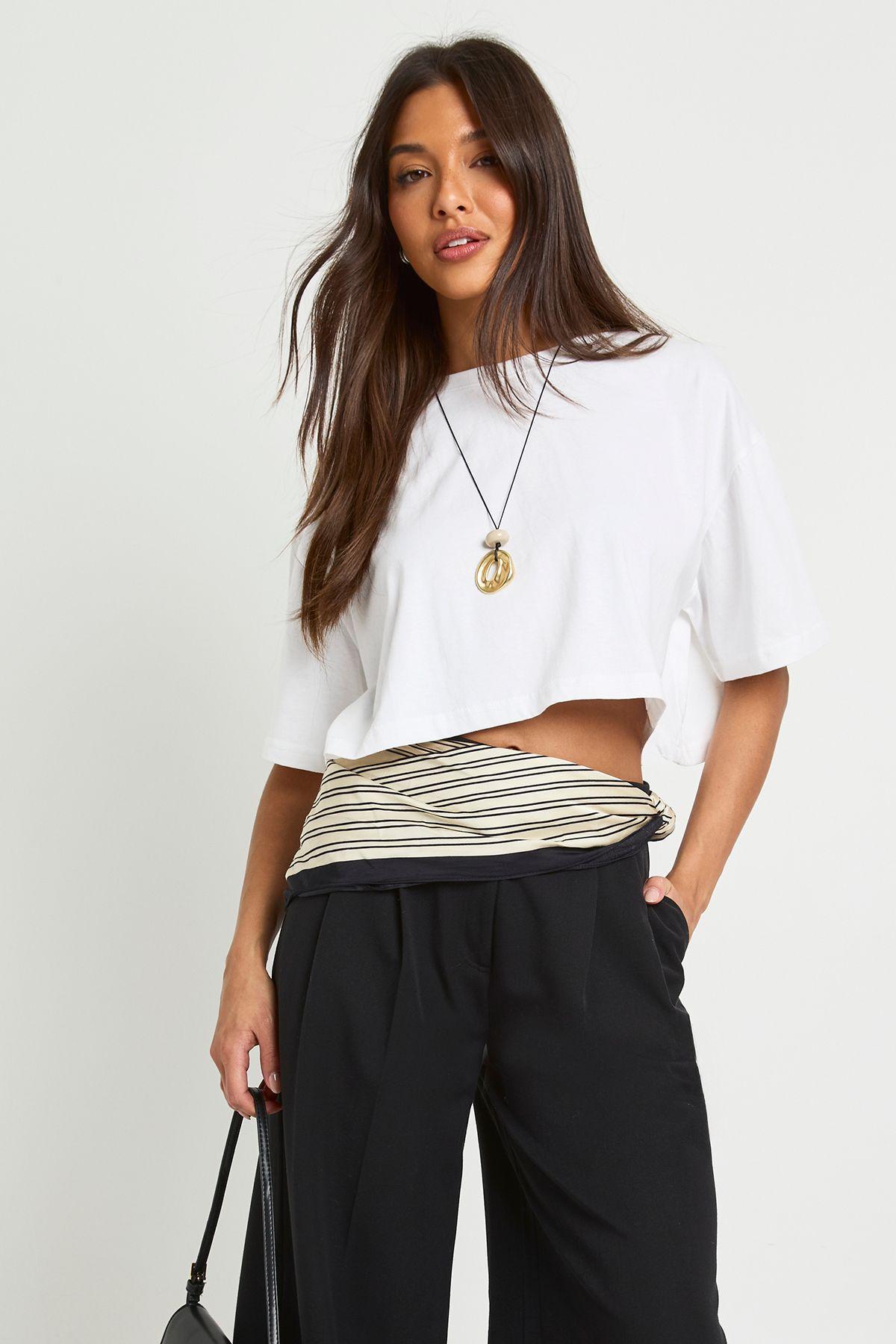 Basic Oversized Boxy Crop T-Shirt by BOOHOO