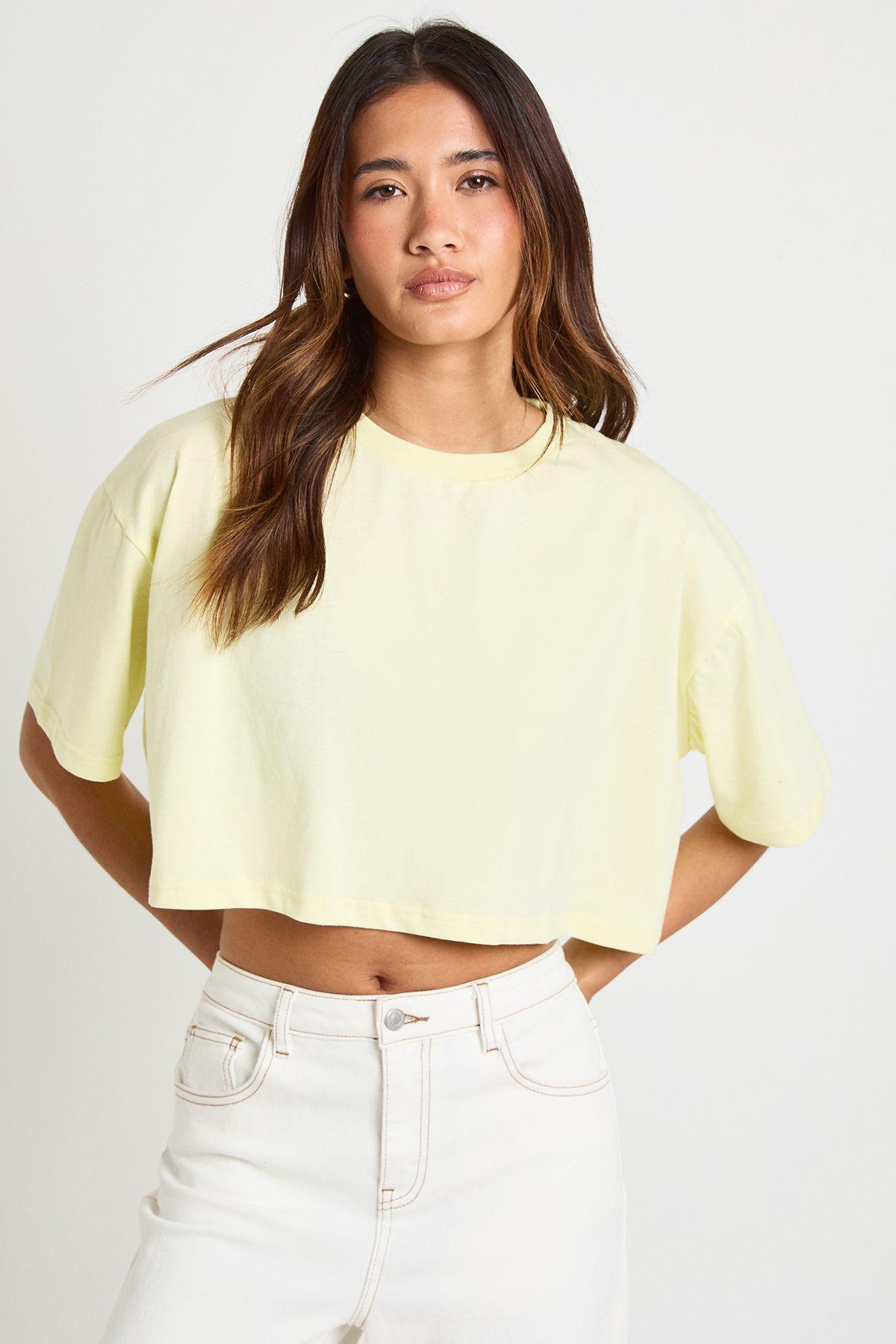 Basic Oversized Boxy Crop T-Shirt by BOOHOO