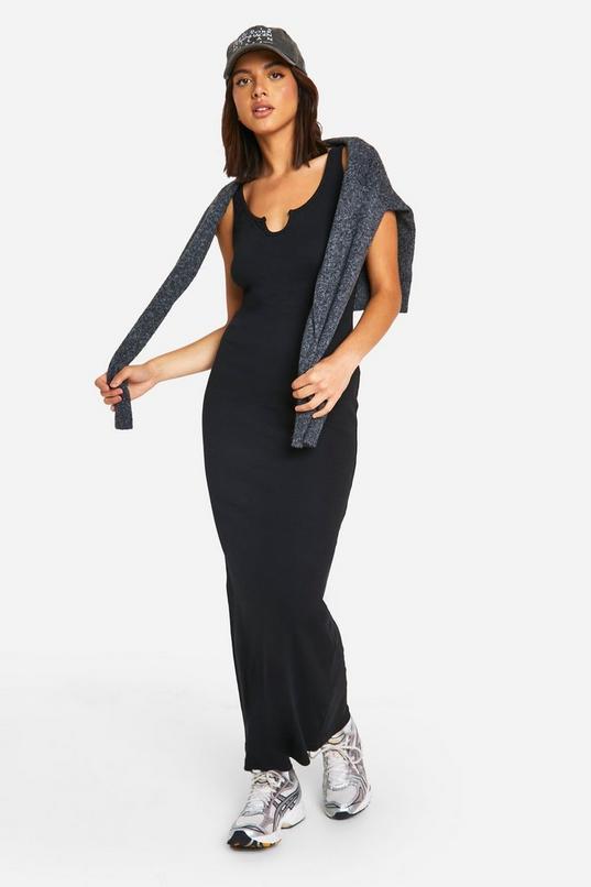 Basic Rib Notch Maxi Dress by BOOHOO