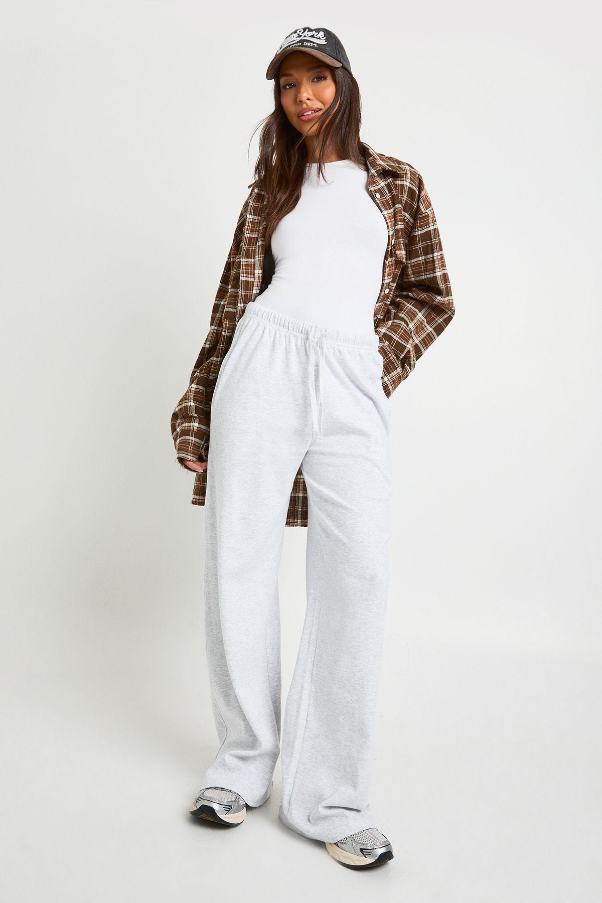 Basic Rib Wide Leg Trouser by BOOHOO
