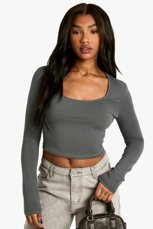Basic Scoop Neck Long Sleeve Top by BOOHOO